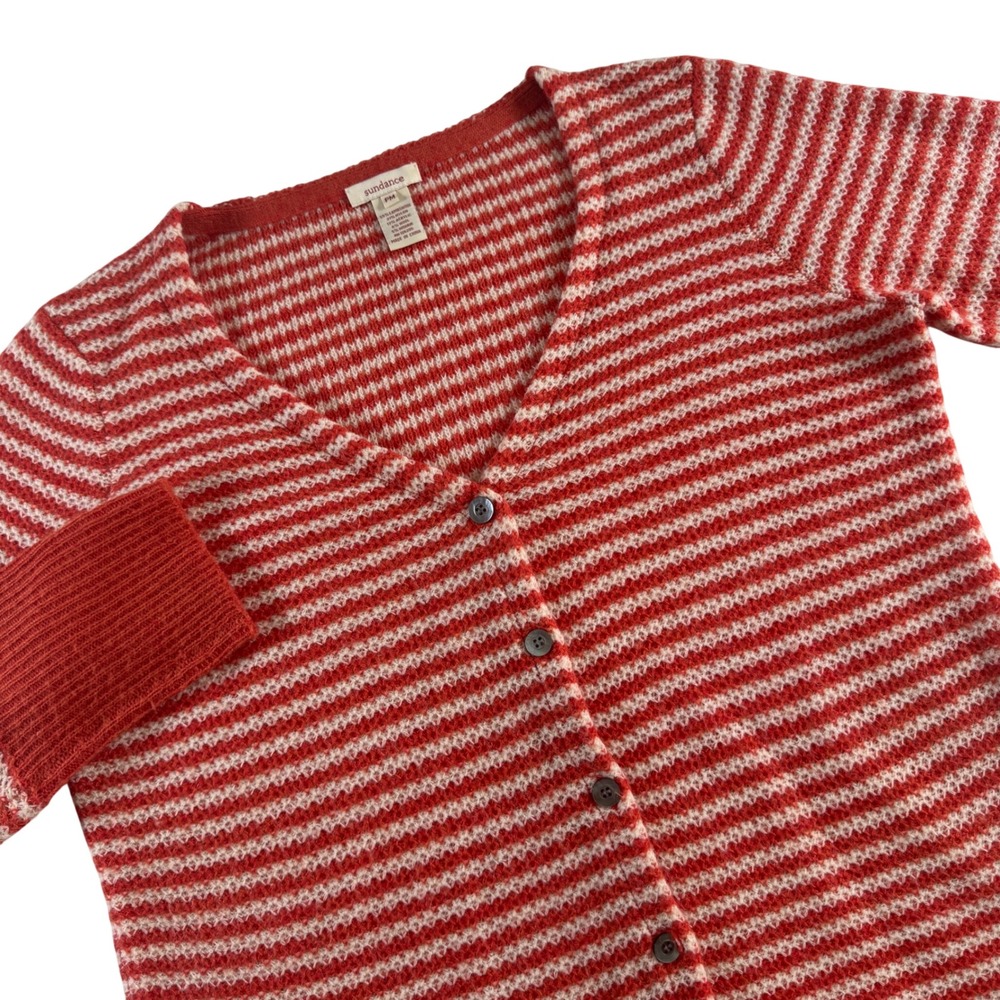 Sundance Striped Button Front Cardigan Sweater Womens PM Orange Lambswool Mohair
